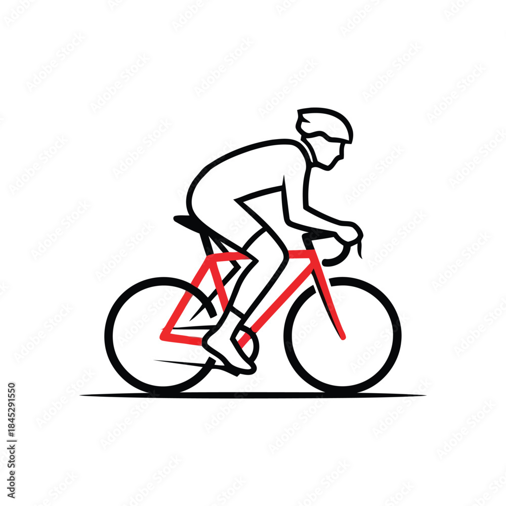 Obraz premium Cyclist riding a red bicycle in a dynamic racing position