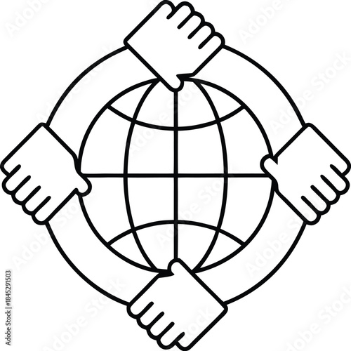 world solidarity outline vector illustration on transparent background