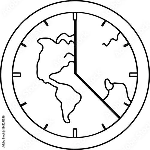 world time zone line art vector illustration on transparent background