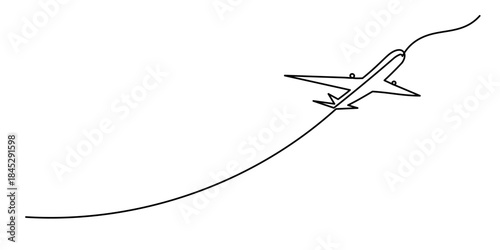 Airplane icon continuous one line drawing of outline vector illustration, One continuous line drawing of Airplane path. Business Concept of world travel and international flight