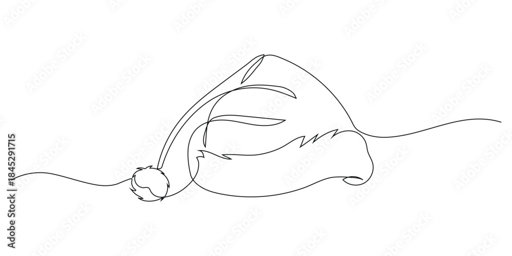 Obraz premium Horizontal Continuous Line Art Santa Hat Vector. Modern Christmas Minimalist Design Element.