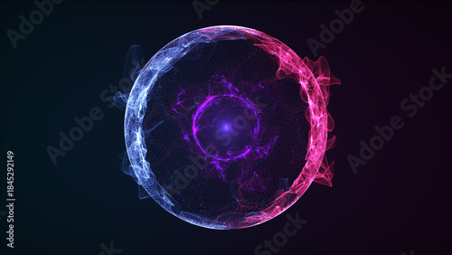 Φωτογραφία Neon glowing energy sphere consisting of two halves of different colors with a c