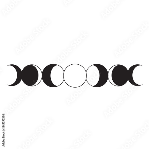 Series of Moon Phases Illustration with Alternating Light and Dark Crescents Across a Continuous Band.