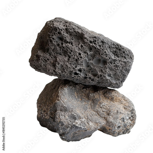 Three dark gray stones stacked Isolated transparent on white background