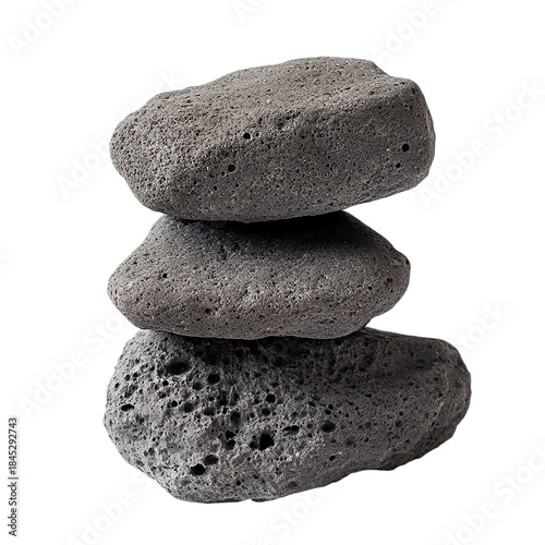 Three dark gray stones stacked Isolated transparent on white background