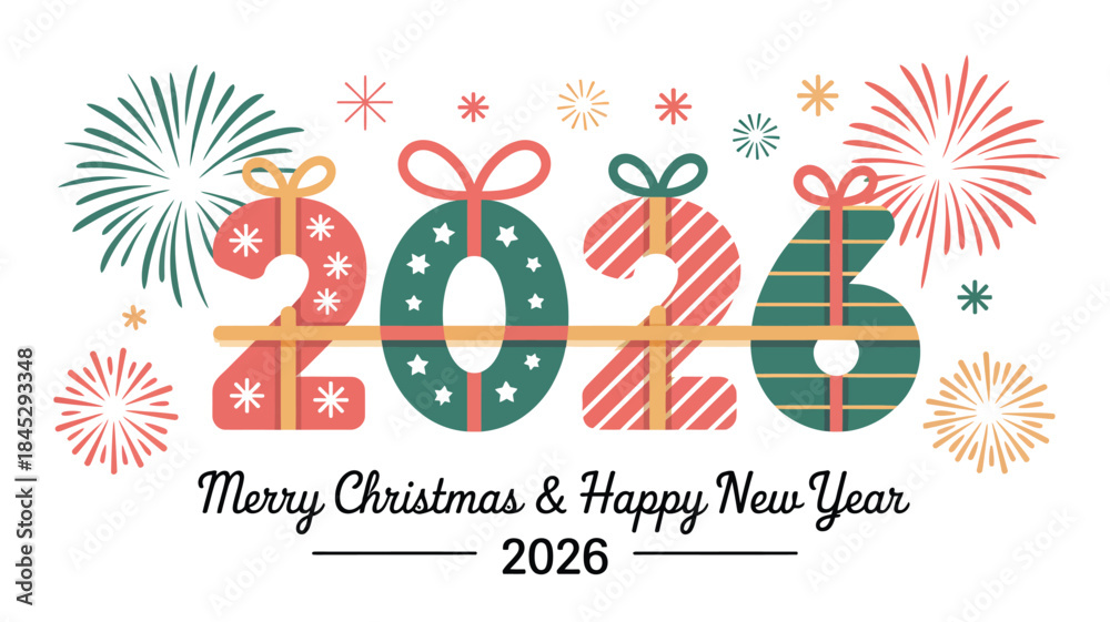 Fototapeta premium Merry Christmas & Happy New Year 2026 celebration