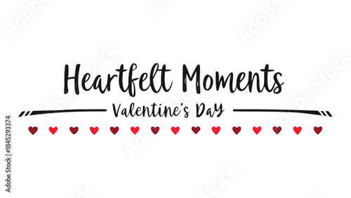 Soft cursive writing with heartfelt moments on valentine's day with red hearts on white background