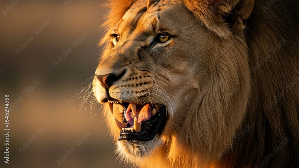 Fototapeta premium Lion Roaring at Sunset
