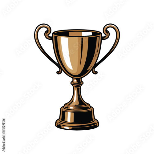 Golden trophy cup with two handles on a pedestal