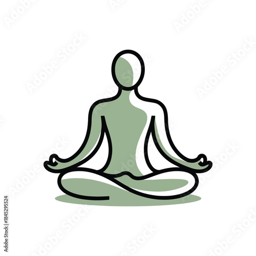 Person meditating in lotus position with green silhouette
