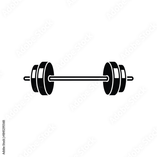 Black and white dumbbell icon on