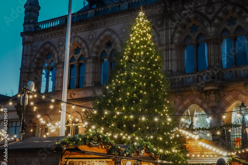 Chester city centre in the blue hour before chirstmas