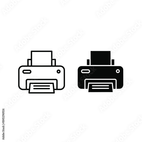 Black and White Printer Icons for Office Equipment - Simple Clean Design for Various Applications