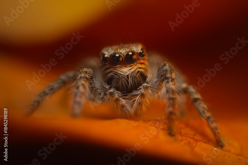 Wallpaper Mural An aesthetically pleasing and eye-catching photograph of a spider against a background dominated by warm colors. The spider species is a jumping spider. Natural background.  Torontodigital.ca