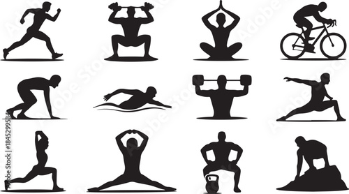 Silhouette Collection of Diverse Fitness and Sports Activities exercise running