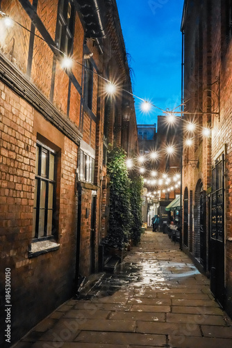 Chester city centre in the blue hour before chirstmas