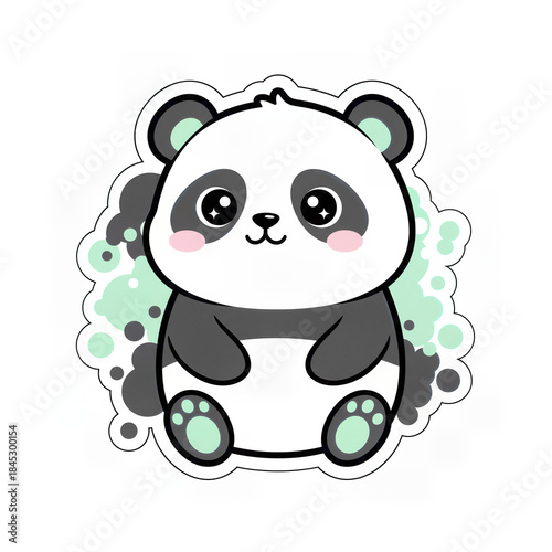Cute Kawaii Panda Sticker. Flat Vector Illustration in Pastel Colors
