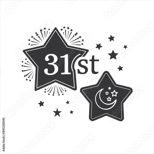 31st December Celebration Star Badge Vector Illustration