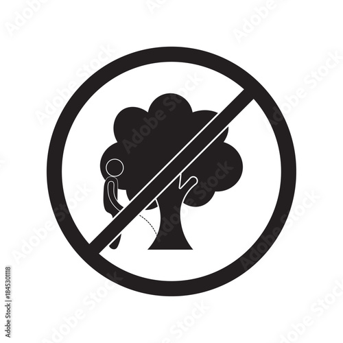 flat icon vector of no urination sign under a tree