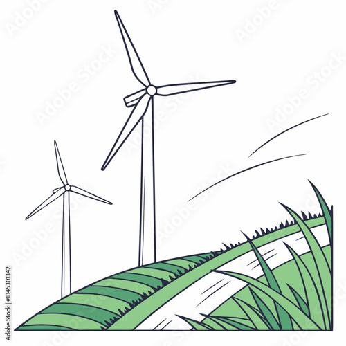 Green energy concept with wind turbines generating clean electricity on a hillside