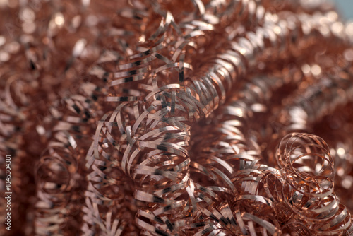 Copper metal shavings close up