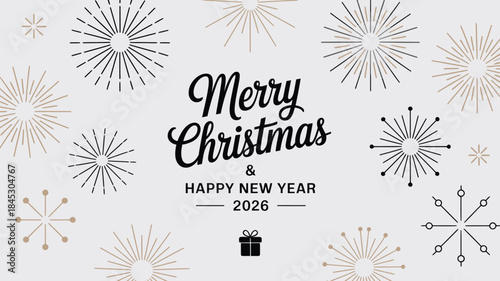 Merry Christmas and Happy New Year 2026 festive greeting card