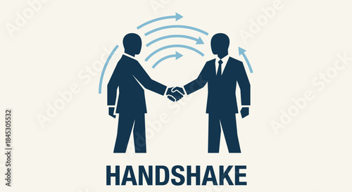 Handshake Agreement: Two figures in business attire, their hands clasped in a firm handshake, symbolizing a successful agreement and collaboration.