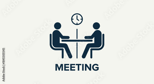 Collaborative Meeting: Illustrated scene of a business meeting, emphasizing teamwork, and time management. Two figures sit at the table, engaged in discussion.