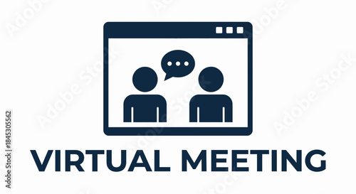Virtual Meeting Icon: A modern graphic depicts a virtual meeting interface, showing two people engaged in a conversation, symbolizing collaboration and communication.