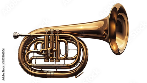 Elegant brass euphonium or baritone horn shimmering on a stark black background