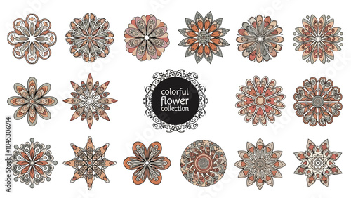 Extensive collection of intricate floral mandala designs in warm earthy tones, offering diverse decorative elements for various creative projects.
