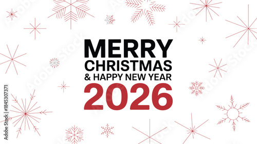 Merry Christmas and Happy New Year 2026 festive greeting card