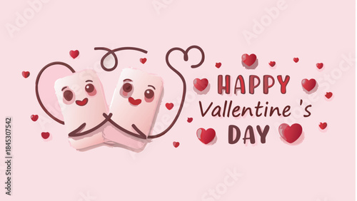 Two smiling cartoon teeth characters with hearts on valentine's day background