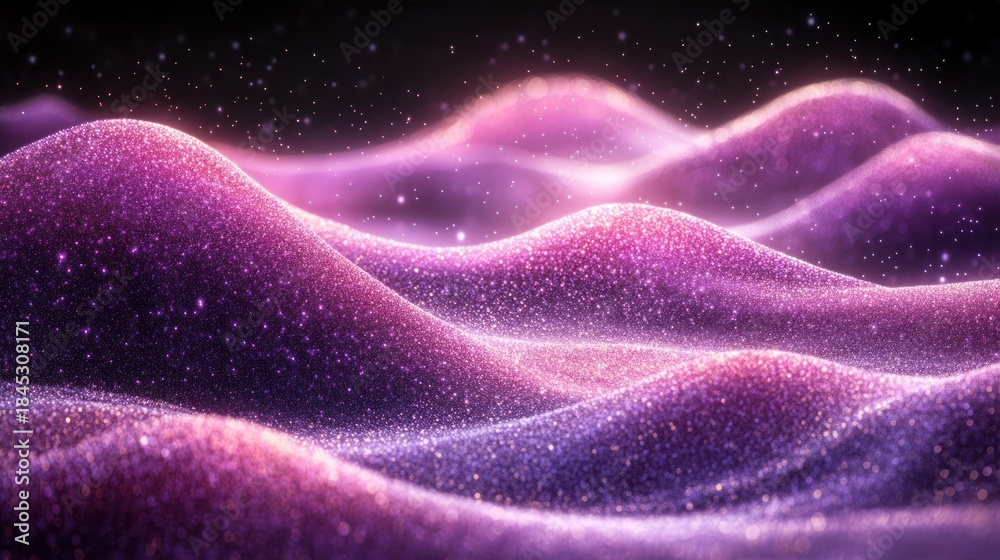 Obraz premium Abstract digital landscape of shimmering pink and purple hills