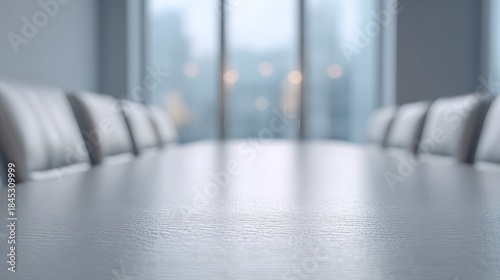 Conference Room Setup: A spacious conference table with elegant seating set against a blurred background, inviting focus and collaboration in a professional setting. 