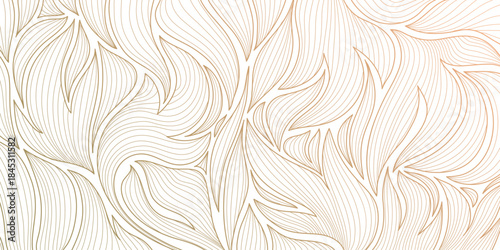 Luxury botanical vector background with golden palm leaves, floral line art, elegant tropical pattern, modern Art Deco design. Summer wallpaper, spa card, wedding template.