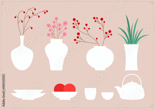 Vector illustrations of traditional Korean ceramics.