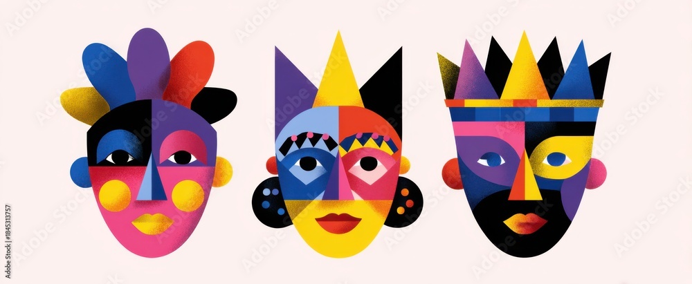 Fototapeta premium The vibrant purim carnival masks evoke joy and excitement through lively colorful patterns.