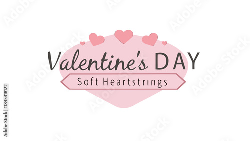 Valentine's day celebration with soft heartstrings and pink hearts on white background, festive and romantic holiday symbol