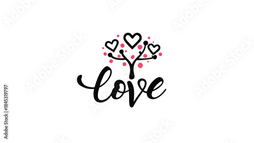 Heart shaped blooming tree with soft flat flowers symbolizes love and affection in a minimalist style