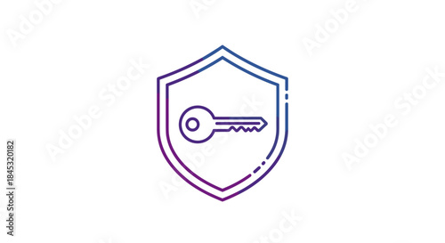 Shield icon featuring a key conveys secure access and strong protection for data privacy and digital systems across platforms and services.