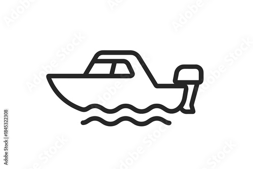 Small recreational motorboat or speedboat cruising quickly across the open water surface