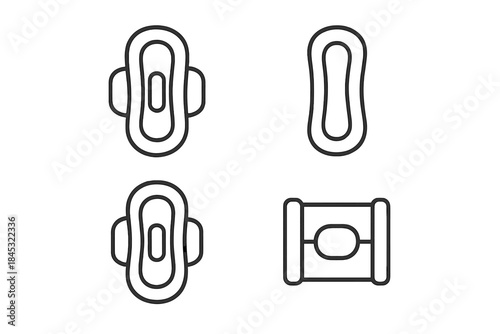 Outline icons showing different types of sanitary pads for feminine hygiene