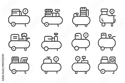 Outline style air compressor symbols for industrial machinery and construction