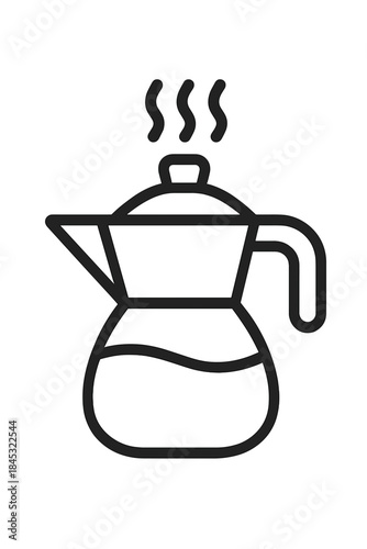 Steaming moka pot or coffee percolator used for brewing hot morning beverages