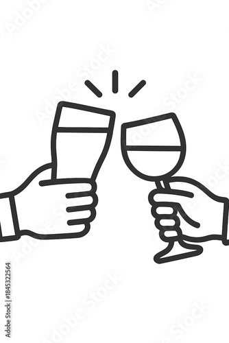 Hands clinking glasses of beer and wine celebrating a toast or special occasion