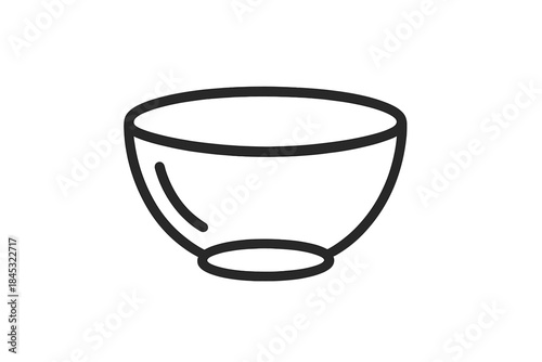 Simple black outline drawing of an empty kitchen bowl or serving dish for food preparation