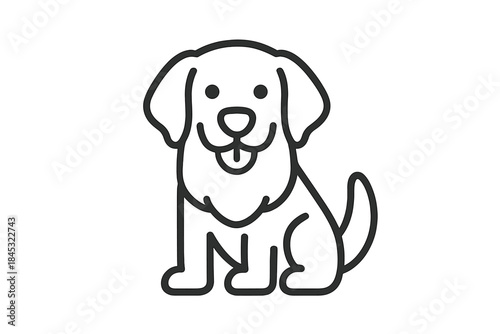 Outline drawing of a friendly sitting dog puppy with a happy face and wagging tail