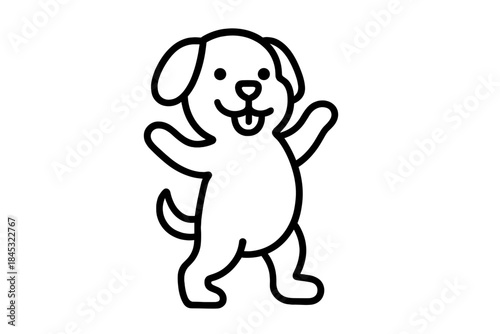 Cheerful cartoon puppy dog standing up and waving hello with its tongue sticking out playfully