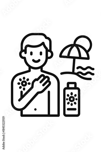 Person applying sunscreen lotion for skin care and UV protection at the beach